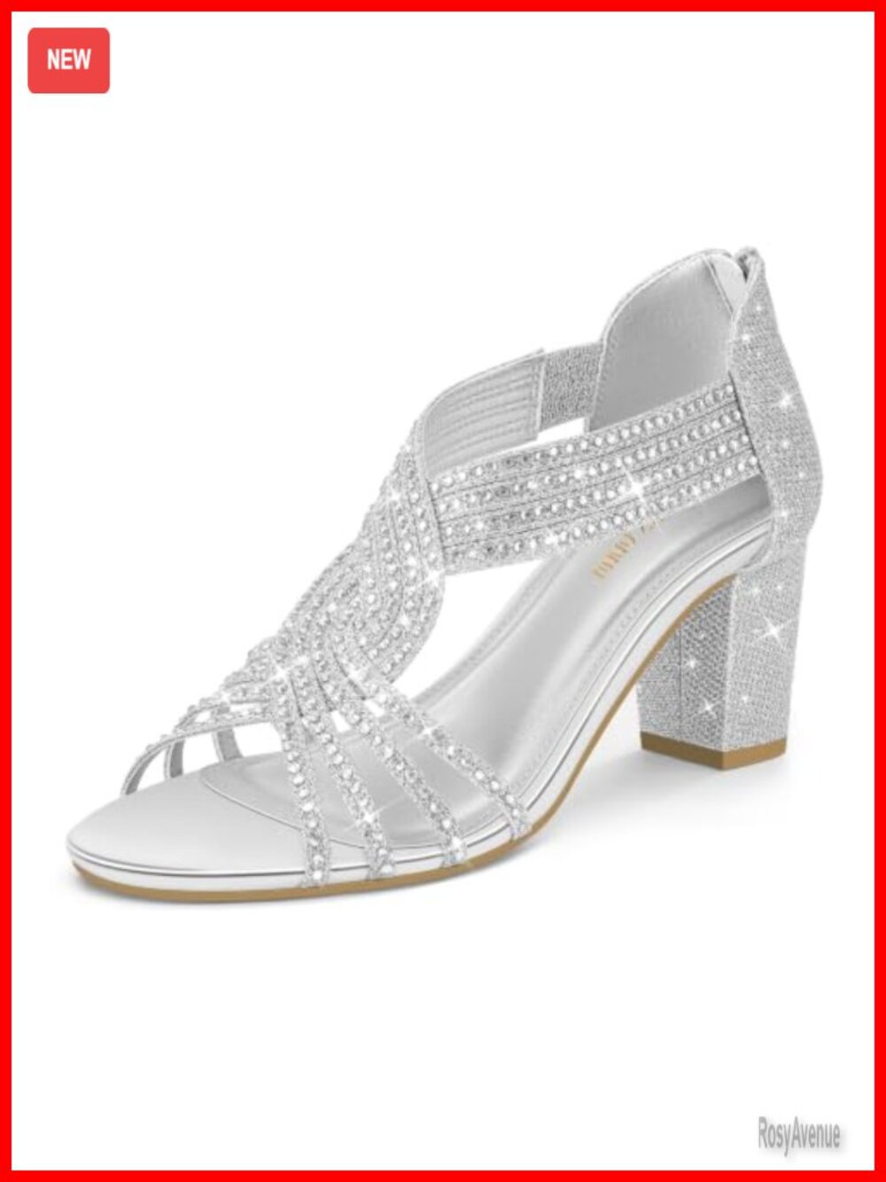 Women's Low Block Heel Sandals Rhinestone Ankle Strap Dressy